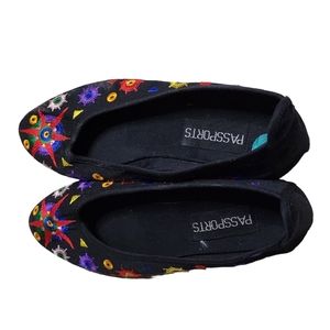 Passports Women's Black Colorful Embroidered Fabric Flats Size 8